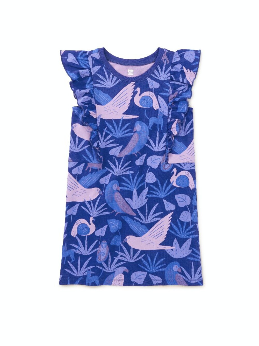 Tea Collection Girls Fridas Animales Tonal Blue Sleeveless Ruffle A-Line Dress